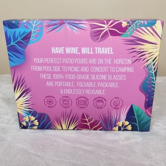 Patio Pours Silicone Wine Goblets Set Tie Dye Pink/Green 8.5 oz each - Picture 4 of 6